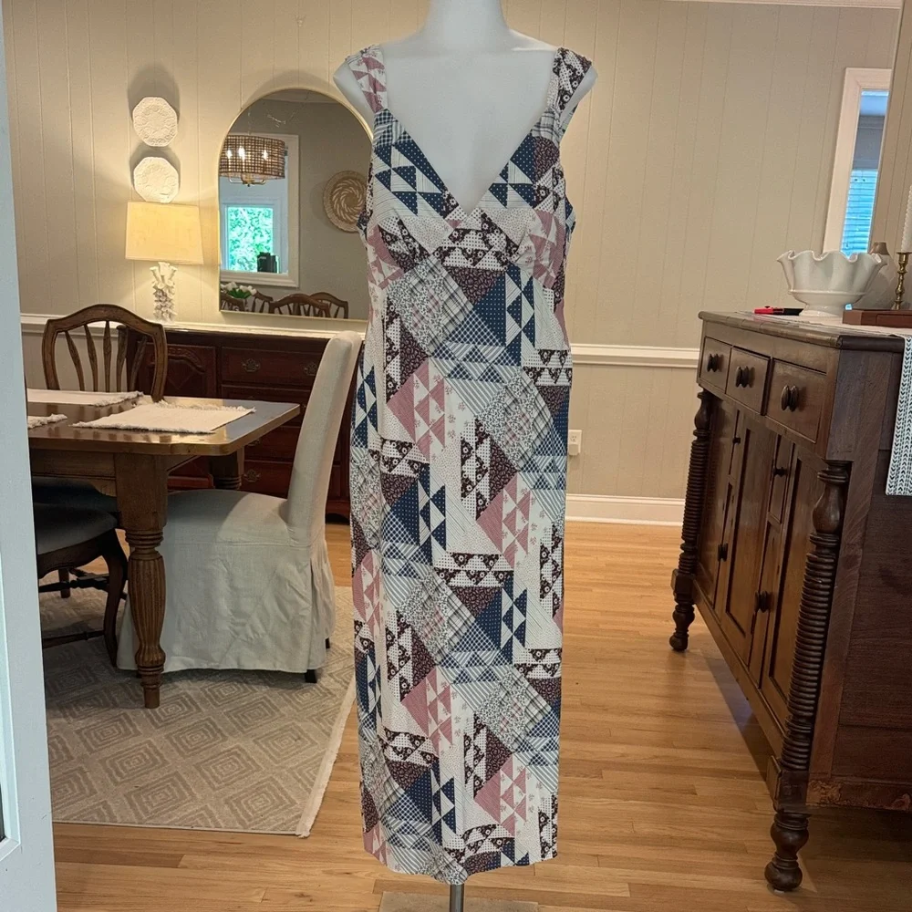 ABERCROMBIE & FITCH NWT Women Sleeveless Quilted Geometric Midi Dress LRG-Tall